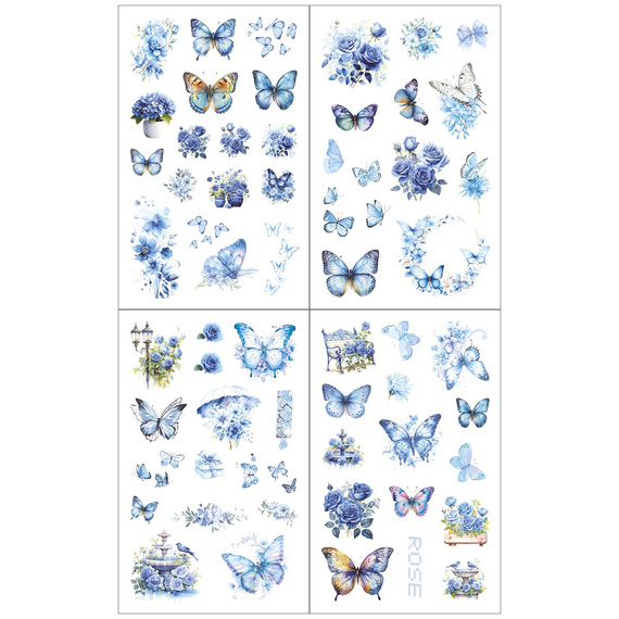 AUFKLEBER folie - Blaue Blumen und Schmetterlinge