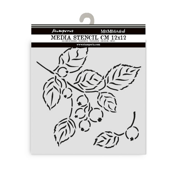 Schablone mix media 3D 12x12cm - Whispering Woods - Beeren - Stamperia 