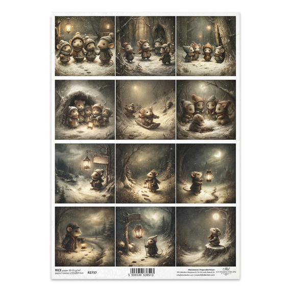 Reispapier für Decoupage A4 - Maus, Laterne, Winter, Nacht - R2737 - Itd Collection 