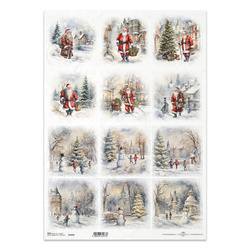 Reispapier Decoupage Bastelpapier für Decoupage A3 ITD-1264L Winter Schneemänner Weihnachtsmann