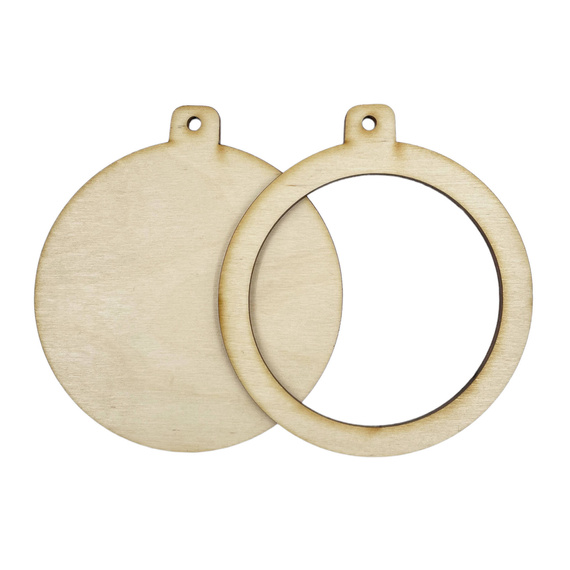 Weihnachtskugel aus Holz mit Rahmen 12 cm - Holzanhänger zum Dekorieren