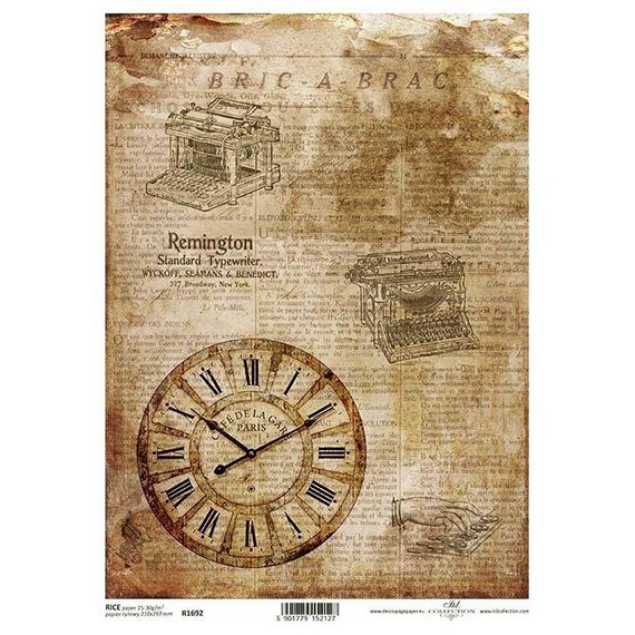 ITD Reispapier Decoupage Bastelpapier Softpapier Serviettentechnik, Uhr R1692