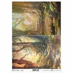 ITD Reispapier Decoupage Bastelpapier Softpapier Serviettentechnik, geheimnisvoller Wald, Bäume R2125