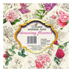 DECORER Scrapbooking-Bastelpapier-Set 20x20 -  Drawing Flowers Zeichnung Blumen