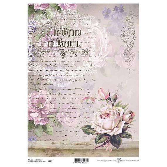 ITD Reispapier Decoupage Bastelpapier, Schreiben, Blumen R0707