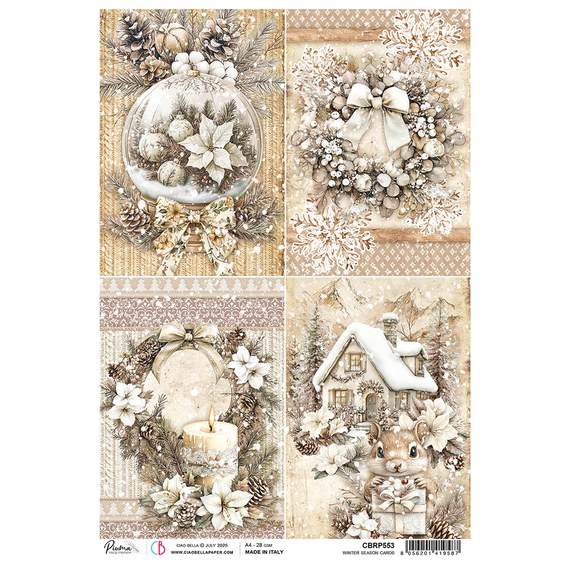 Reispapier für Decoupage A4 - Ciao Bella - Winter Season Cards