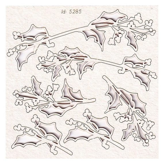 SCRAPINIEC Dekorpappe Die Cut Chipboard Dekoration Ornament, Zweig Stechpalme