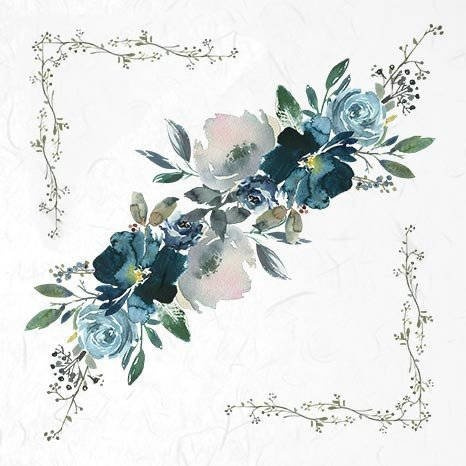 Reispapier-Set, blaue Blumen- ITD 6tlg