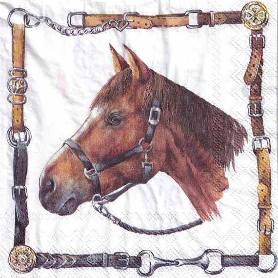 SERVIETTEN 1 Stück Motivservietten Decoupage Napkin 33x33cm,  Nika, Pferd, Sattel