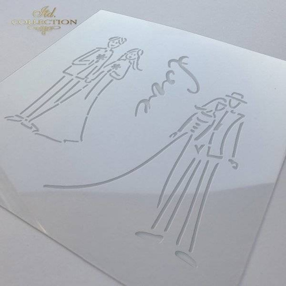 ITD Mixed Media Schablone STENCIL für Decoupage Scrapbooking 16x16, Braut und Bräutigam, Hochzeit ST0237