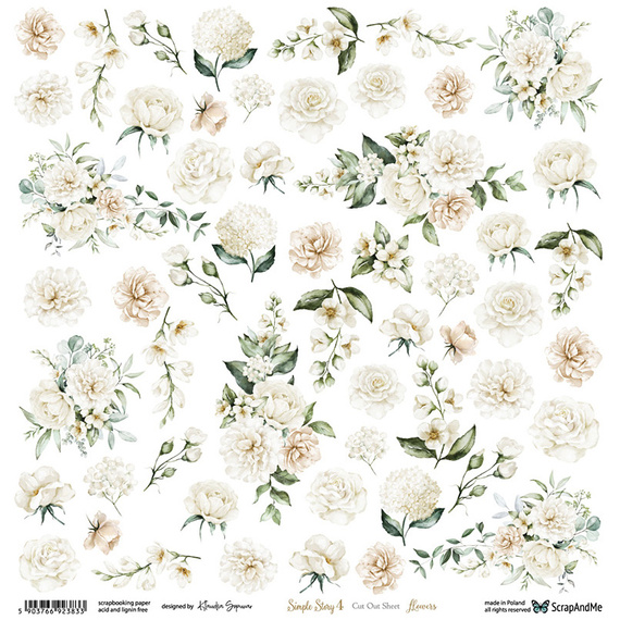 30x30cm doppelseitig Scrapbooking Papier - ScrapAndMe - Simple Story 4 - Flowers