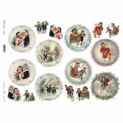 ITD Reispapier Decoupage Bastelpapier Serviettentechnik-R347L - A3 vintage Kinderbilder Weihnachten
