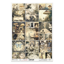 A4 decoupage Reispapier - Alice im Wunderland, weißes Kaninchen, Hutmacher, Herzkönigin, Uhren - R2660 - Itd Collection