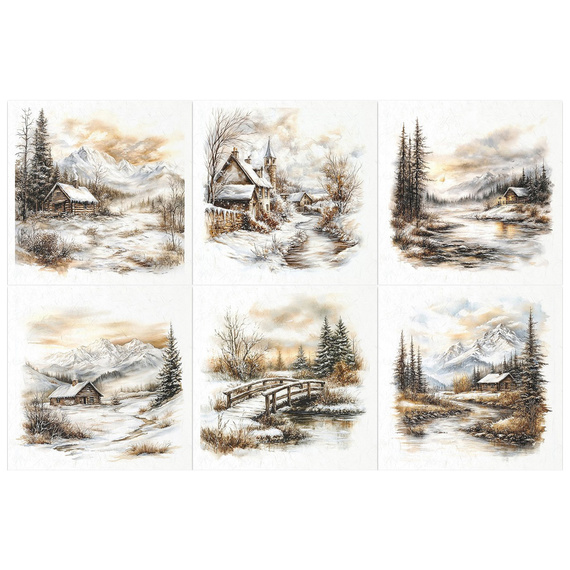 Reispapier-Set - Winterlandschaft, Hütten, Nadelbäume - RSM205 - Itd Collection