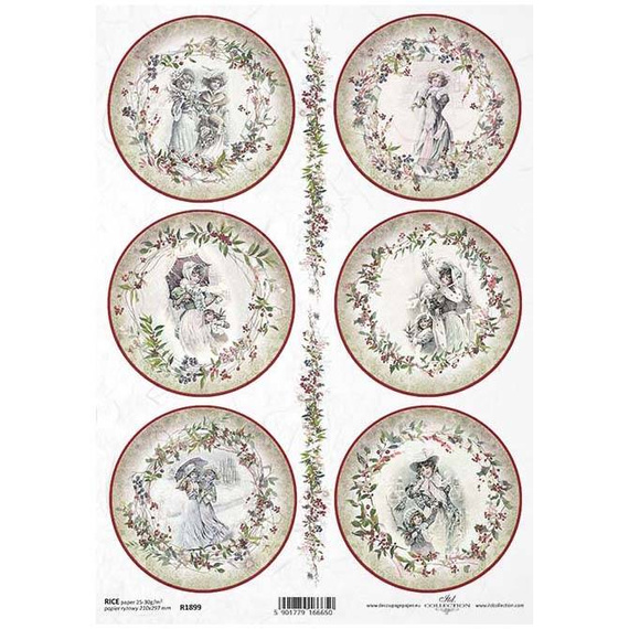 ITD Reispapier Decoupage Bastelpapier Serviettentechnik-R1899 Rahmen, Frauen, Vintage, Kränze