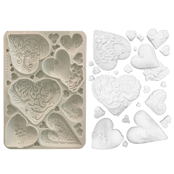 Silikonform Mold Gießen Mould - Alice in Christmas - Herzen - Stamperia