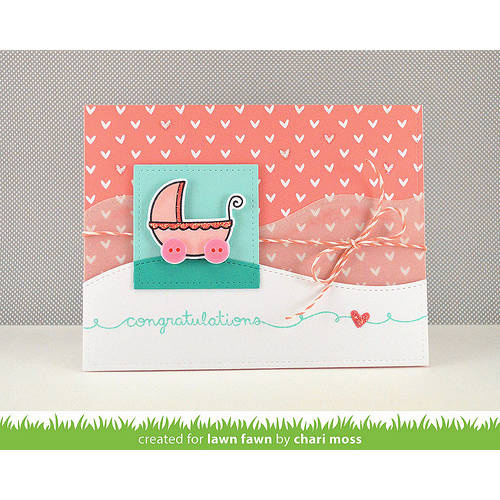 Stanzform Präge Stanzschablone Cutting Die - Lawn Fawn - Plus One - Storch, Kinderwagen, Regenschirm
