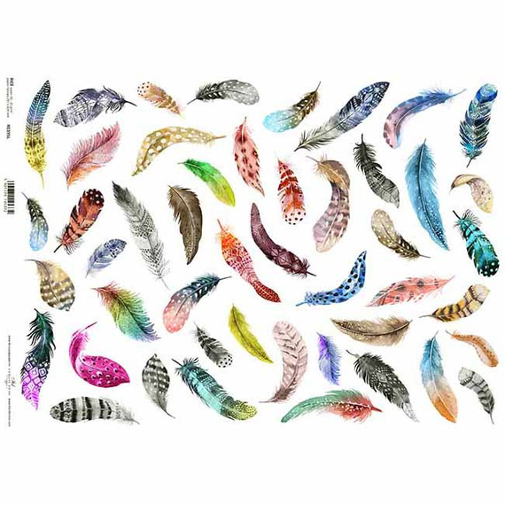 ITD Reispapier Decoupage Bastelpapier Serviettentechnik-R395L - A3 farbige Federn