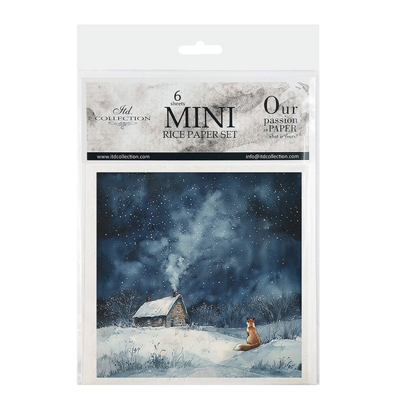 Reispapier-Set - Nachtlandschaft, Winterlandschaft, Eule, Fuchs, Kaninchen, Haus - RSM178 - Itd Collection