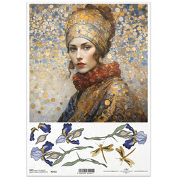 ITD Reispapier Decoupage Bastelpapier Serviettentechnik-R2402 Mosaik Frau Irisblüten - Inspiriert von Klimt