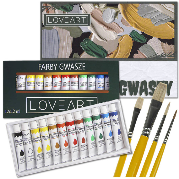 LOVEART Gouachefarben-set 12 Tuben x 12 ml Gouache Set Farbe Kunst Set