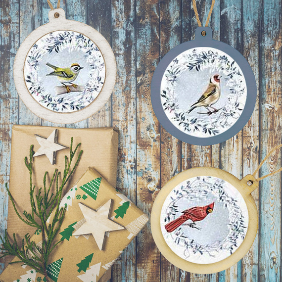 Weihnachts-Decoupage-Starter-Set - Holzkugeln mit Vögeln