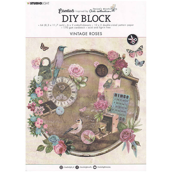 STUDIO LIGHT 32Blatt A4 Papierset + Elemente Scrapbooking Papier Vintage roses