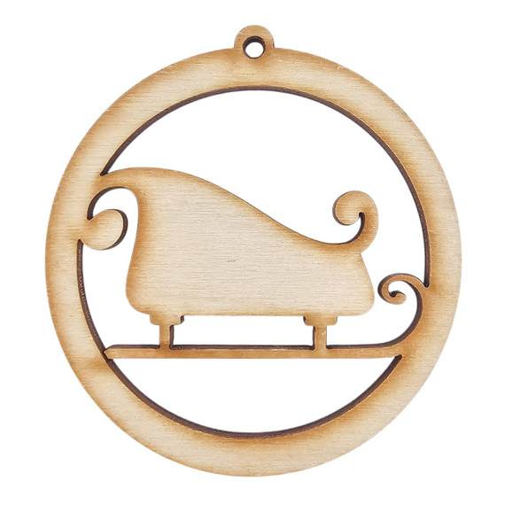 HOLZKUGEL Anhänger aus Holz, Ornament Weihnachtskugel 6 cm - Weihnachtsmannschlitten
