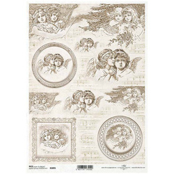ITD Reispapier Decoupage Bastelpapier, Vintage-Engel, dekorative Rahmen, Noten R2095