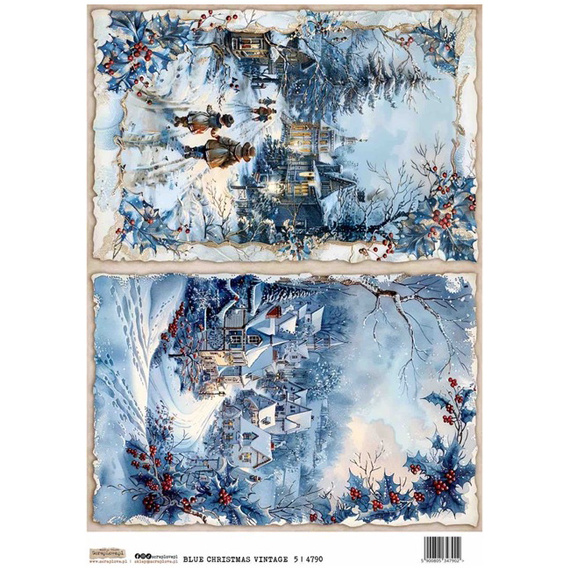 Reispapier A4 - ScrapLove - Christmas Blue Vintage 5 - Weihnachten blau retro