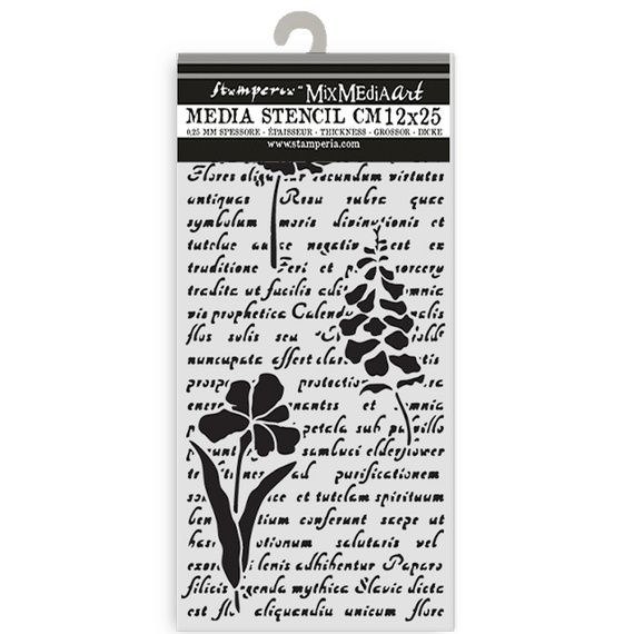 Schablone mixed-Media 3D 12x25cm - Herbarium Silvae Buchstabe und Blumen - Stamperia