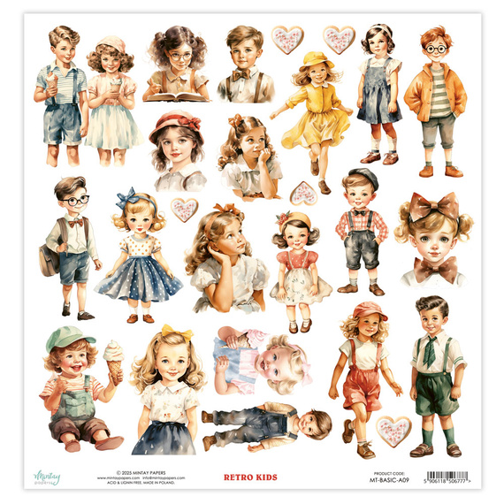 Scrapbooking-Papier mit Elementen 30 x 30 cm  - Mintay - Retro Kids