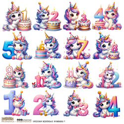 AUFKLEBER ScrapLove Dekor Stickers - Unicorn Birthday Numbers 1