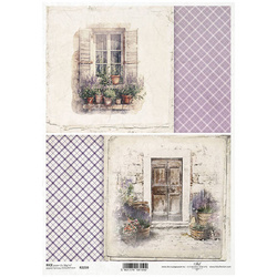 ITD Reispapier Decoupage Bastelpapier Serviettentechnik-R2239 Türen, Fenster, Lavendel