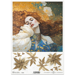 ITD Reispapier Decoupage Bastelpapier Serviettentechnik-R2403 dekorative weibliche Blumenmuster - Inspiriert von Klimt