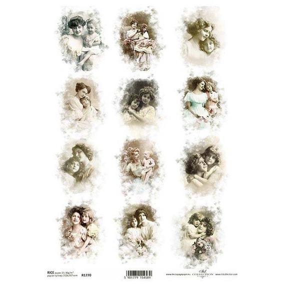 ITD Reispapier Decoupage Bastelpapier Serviettentechnik-R1770 Retro-Fotos Mutter und Tochter