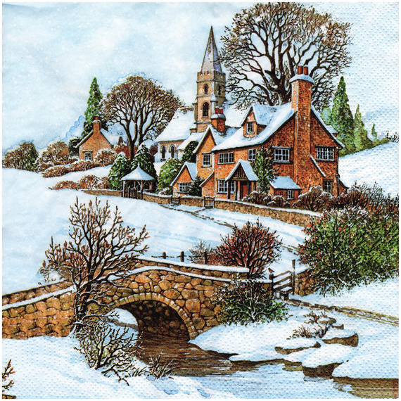 SERVIETTEN 1 Stück Motivservietten Decoupage Napkin 33x33cm, Snowy Winter View 