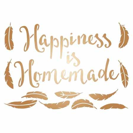 PRONTY Mixed Media Schablone STENCIL A3 - Untertitel  Happiness is Homemade - Federn