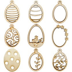 Eier - Holzaufhänger für Osterdekorationen - Set mit 9 Stück.