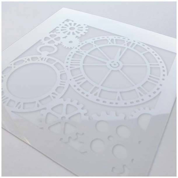 ITD Mixed Media Schablone STENCIL für Decoupage Scrapbooking 16x16, ST0071 Uhren Zahnräder