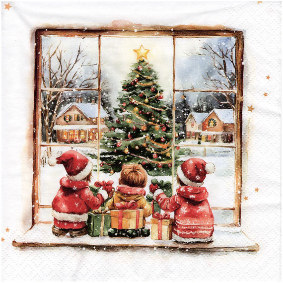 SERVIETTEN 1 Stück Motivservietten Decoupage Napkin 33x33cm, Waiting for Santa