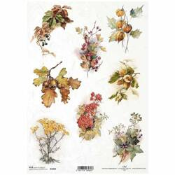 ITD Reispapier Decoupage Bastelpapier Serviettentechnik-R2303 Eichenblätter, Eicheln, Blasebalg, Efeu, Eberesche