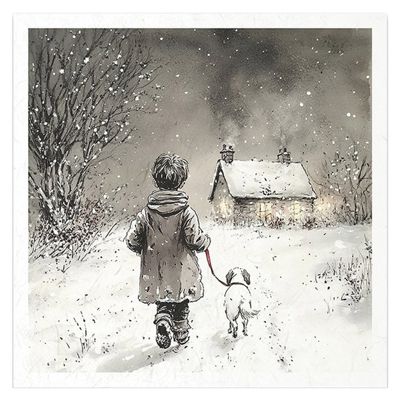 Reispapier-Set - Mädchen, Junge mit Hund, Winterlandschaft - RSM202 - Itd Collection