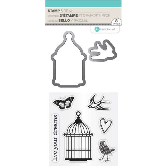 Stanzform Präge Stanzschablone Cutting Die + Stempel - Hampton Art - Live Your Dreams - Käfig