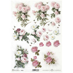 ITD Reispapier Decoupage Bastelpapier Serviettentechnik-R2280 Vintage, 3D-Blumen, Rosen