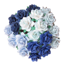 ROSEN Mulberrypapier 25 mm – STAR ROSES blau mix – Dekoblümen für Basteln - 50 Stück