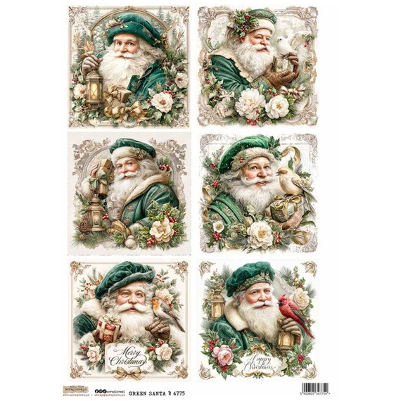 Reispapier A4 - ScrapLove - Green Santa 1 - Grüner Weihnachtsmann