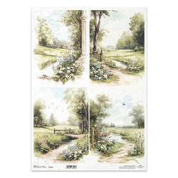 Reispapier Decoupage Bastelpapier für Decoupage A3 ITD-1419L Wege auf der Wiese