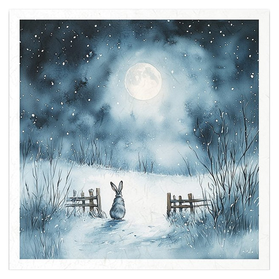 Reispapier-Set - Nachtlandschaft, Winterlandschaft, Eule, Fuchs, Kaninchen, Haus - RSM178 - Itd Collection