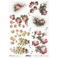 ITD Reispapier Decoupage Bastelpapier Serviettentechnik-R2279 Vintage, 3D-Blumen, Rosen